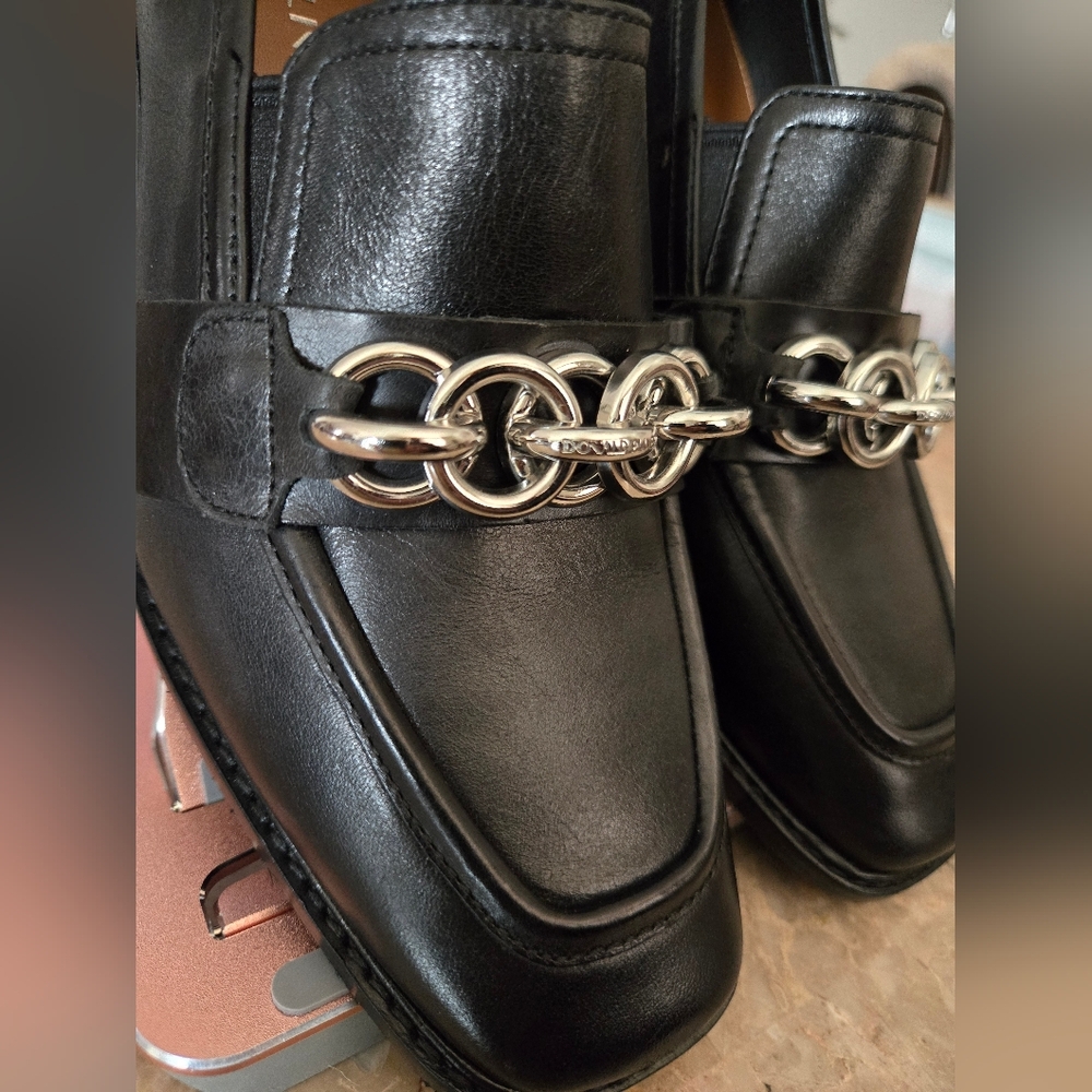 Donald J. Pliner Black Leather Loafers with Silver Chain  Size: 9.5 - Picture 4 of 8